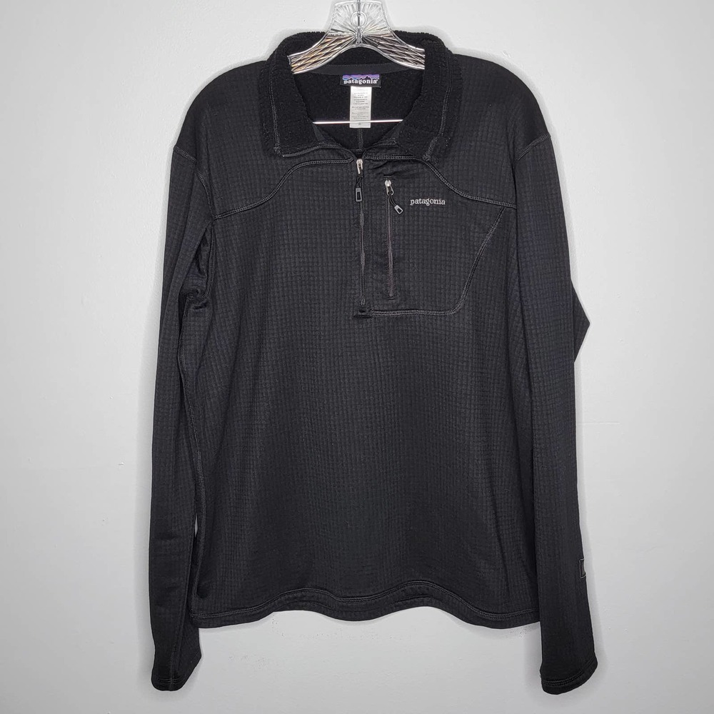 Mens PATAGONIA Black Regulator R1 1/2 Zip Fleece Pullover XL Polartec Power